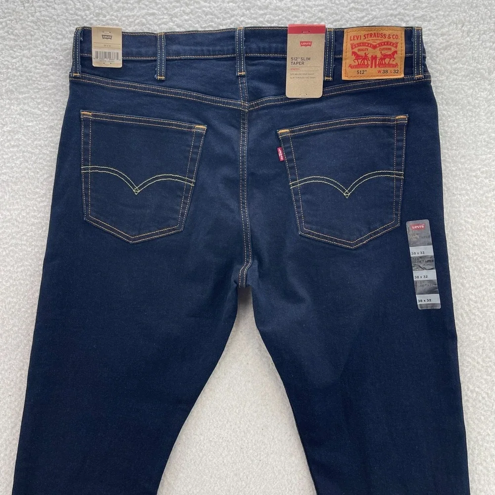 Levis Jeans Mens 38x32 Blue 512 Slim Taper Dark Indigo Denim Minimalist Preppy